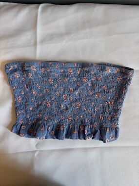American Eagle Outfitters Blue Floral Smocked Tube Top